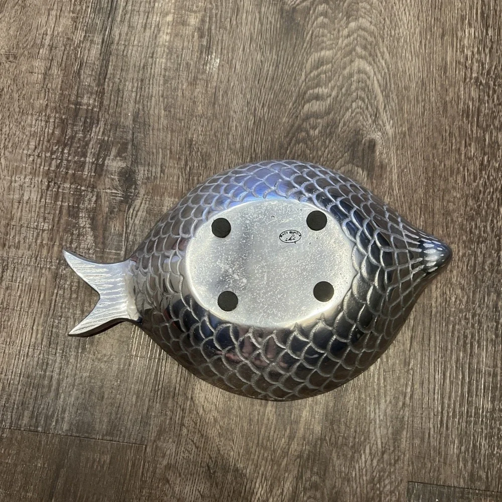 Fishy Snack Plate Shiny Aluminum Pewter Vintage 12